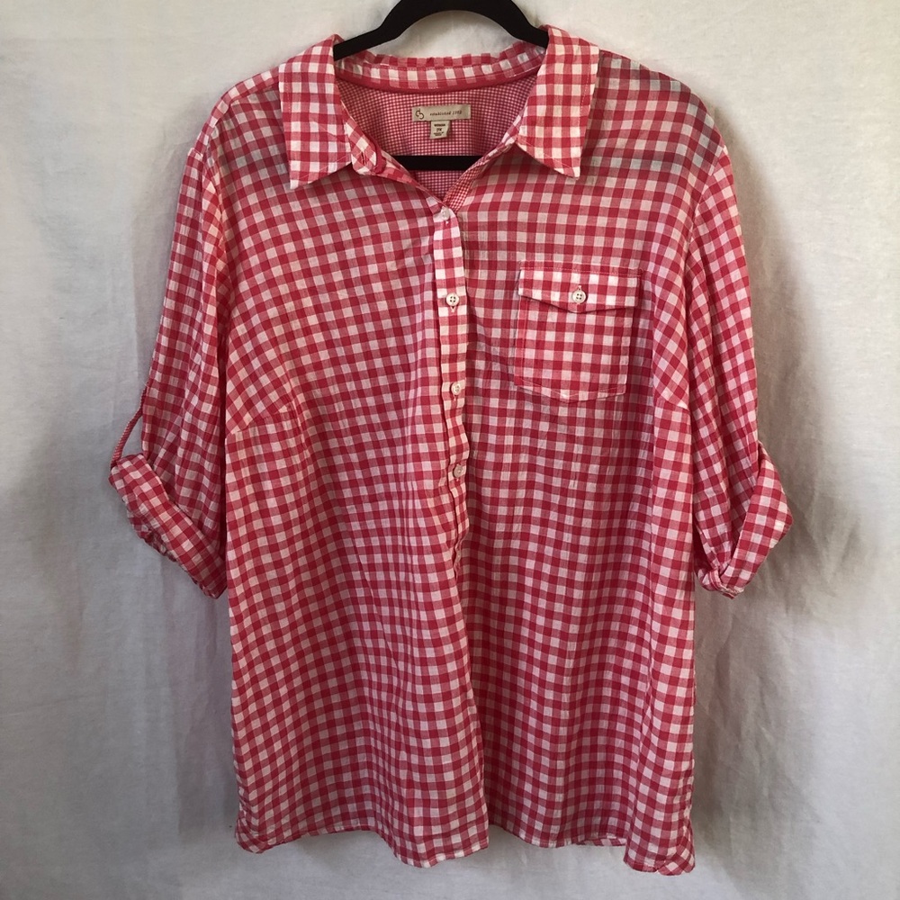 Dress Barn Pink and White Gingham Top